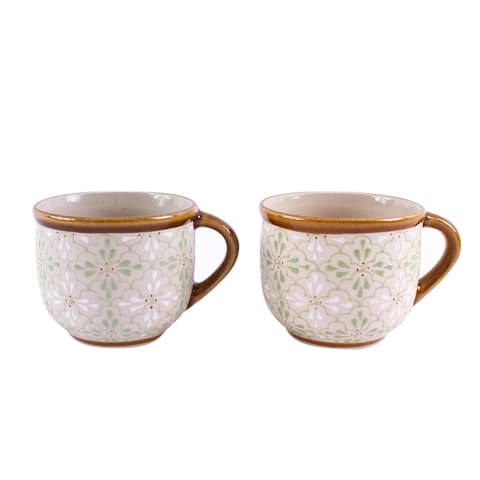 Novica Handmade Flourish In Green Ceramic Mugs (Pair)