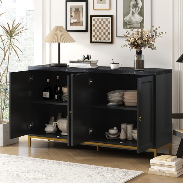 Four-Door Sideboard with Faux Marble Top, Adjustable Shelves & Cable Management for Modern Living Rooms - Bed Bath & Beyond