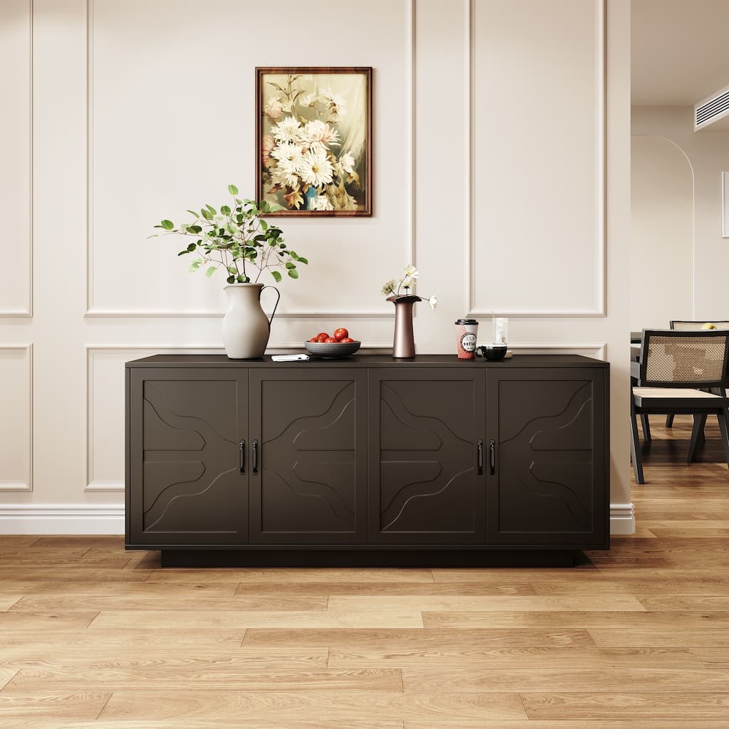 Sideboard with Wine Glass Rack & Smart Drawer, Extra-Large Capacity Storage Cabinet, Buffet Cabinet with Adjustable Shelves