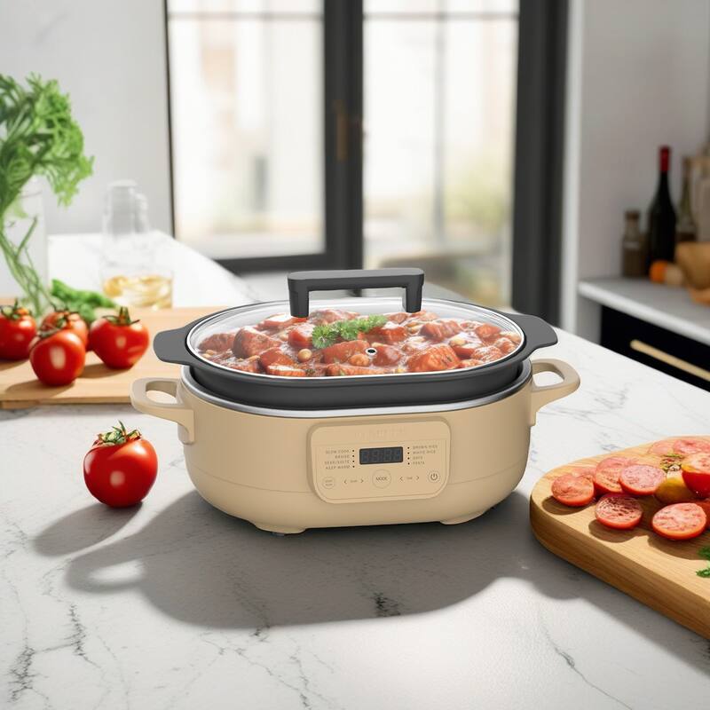 Magnifique Multipurpose Programmable Slow Cooker for Oats, Rice, Braise, Sear - Orange