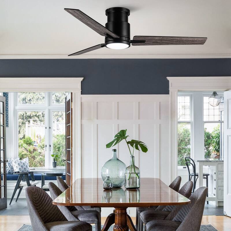 52" Low Profile Ceiling Fan with Light, Flush Mount Ceiling Fan for Bedroom Living Room