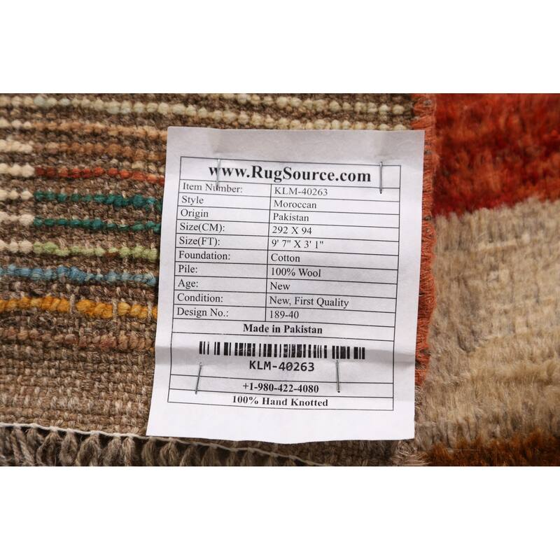 Geometric Moroccan Runner Rug Oriental Handmade Wool Carpet - 3'1" x 9'7"