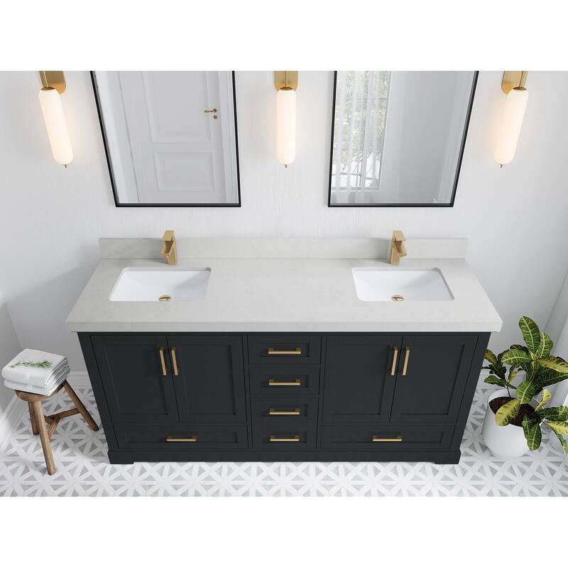 Willow Collection 72 in W x 22 in D x 36 in H Boston Double Bowl Sink Bathroom Vanity with Countertop