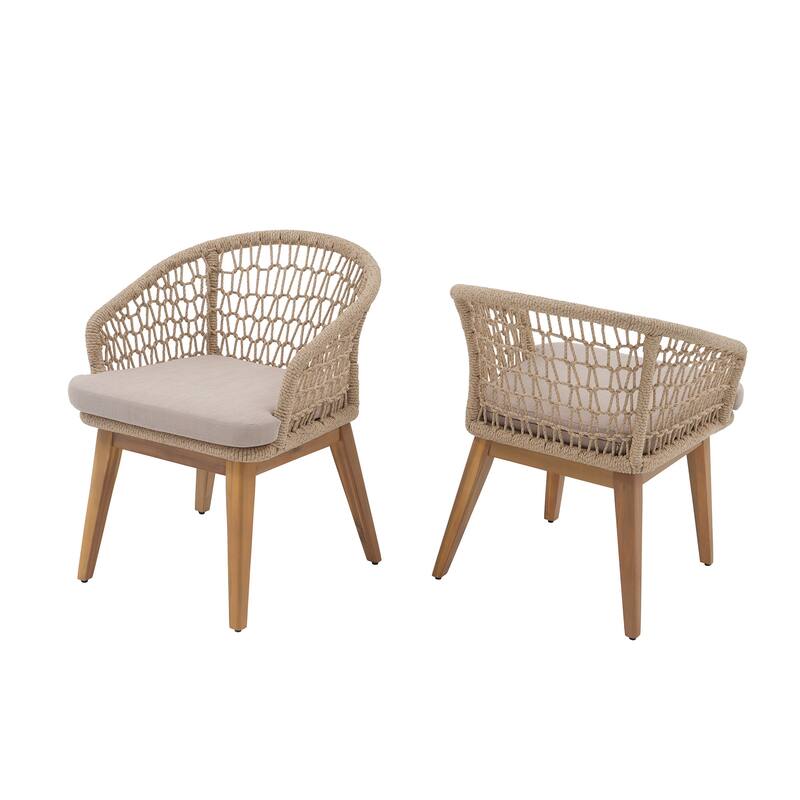 Outdoor Woven Rope Armchairs with Cushions, Set of 2