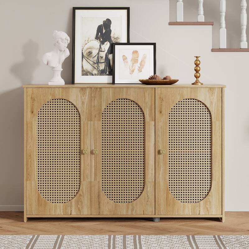 Oval Rattan Doors Sideboard with Adjustable Shelves