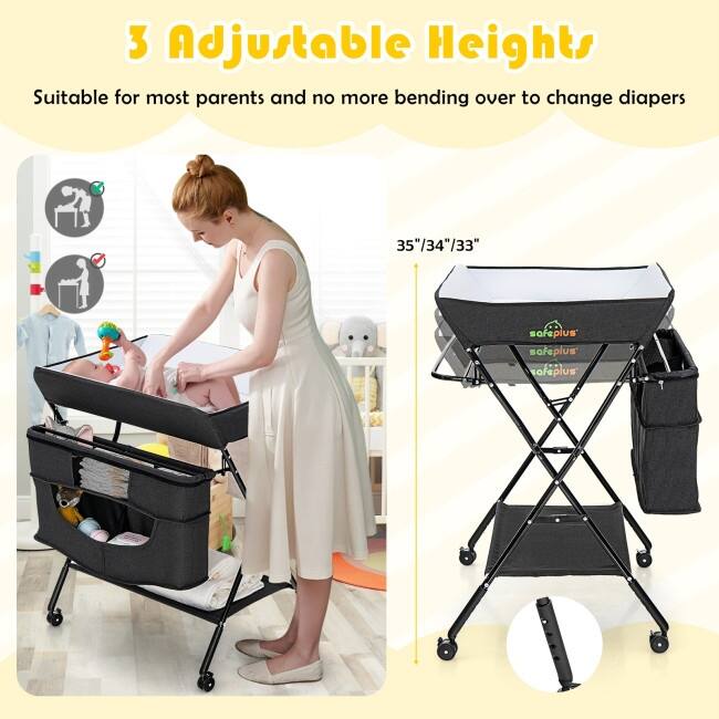 Portable Adjustable Height Newborn Nursery Organizer with wheel