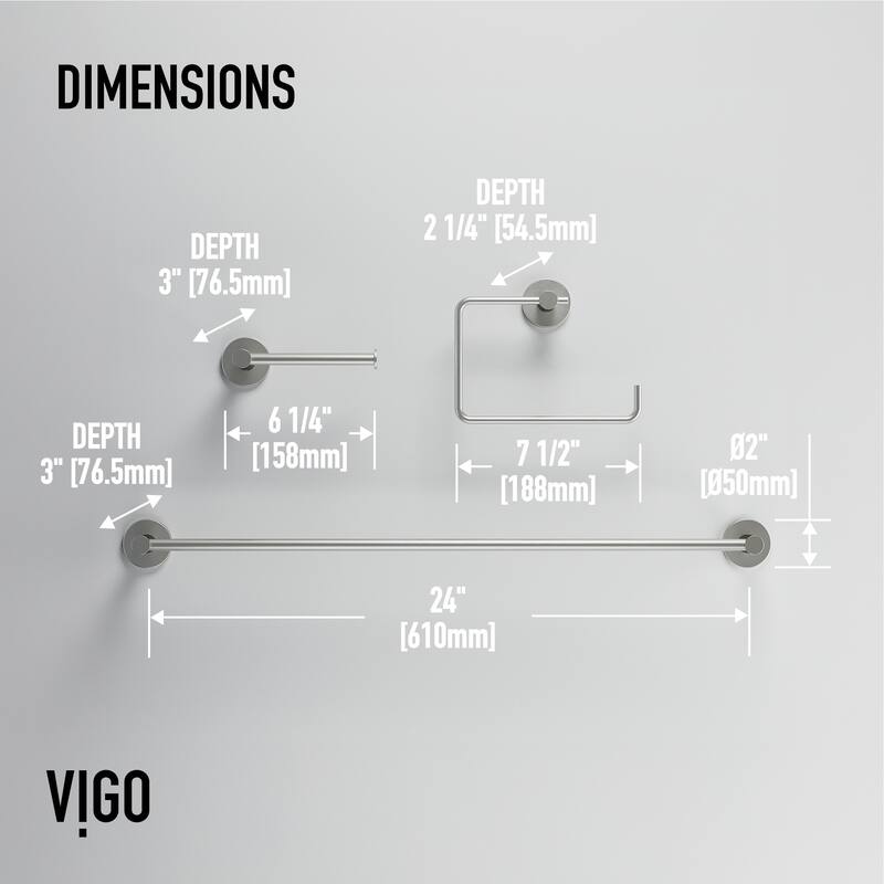 VIGO Cass 3-Piece Bathroom Hardware Accessory Set with 24 in. Towel Bar, Toilet Paper Holder, Hand Towel Holder
