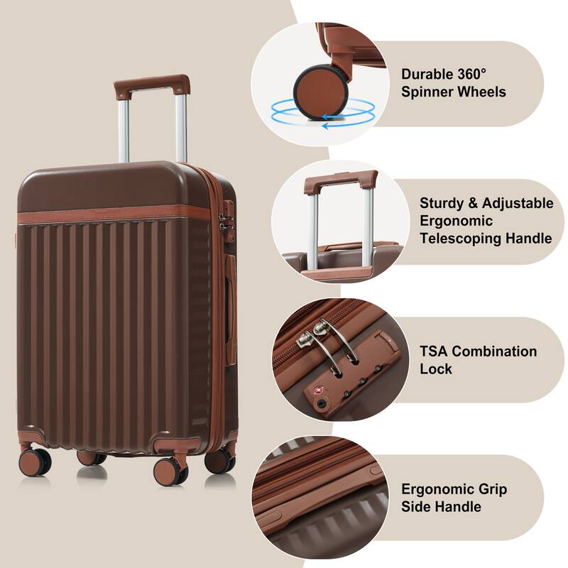 Luggage Set of 3, 20inch with USB Port, front opening design Airline Certified Carry on Luggage, ABS Hard Shell Luggage