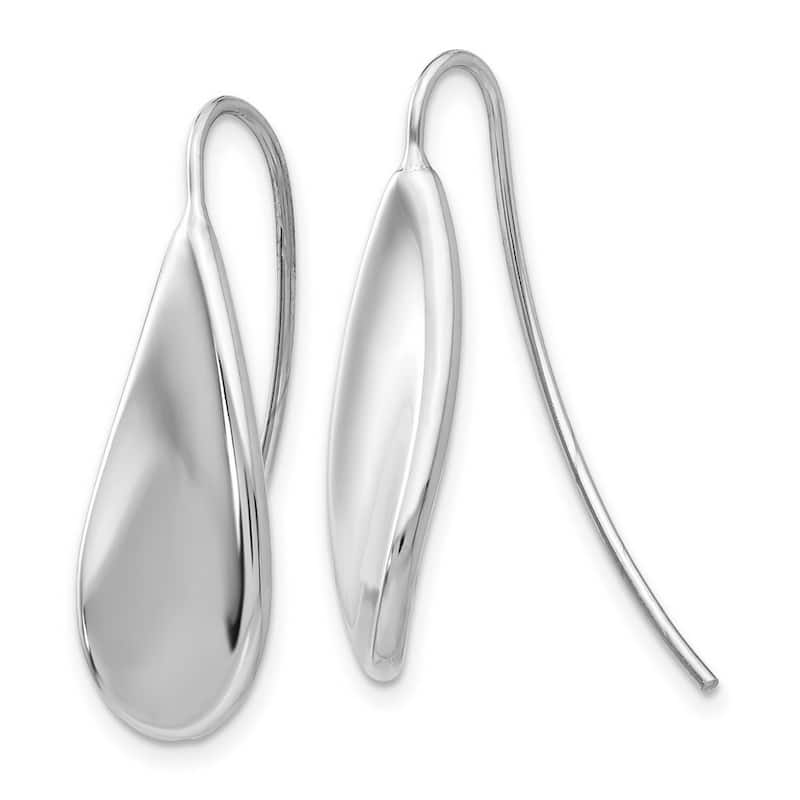 Curata 14k White Gold Polished Curved Tear Drop Wire Hook Earrings 27x9mm