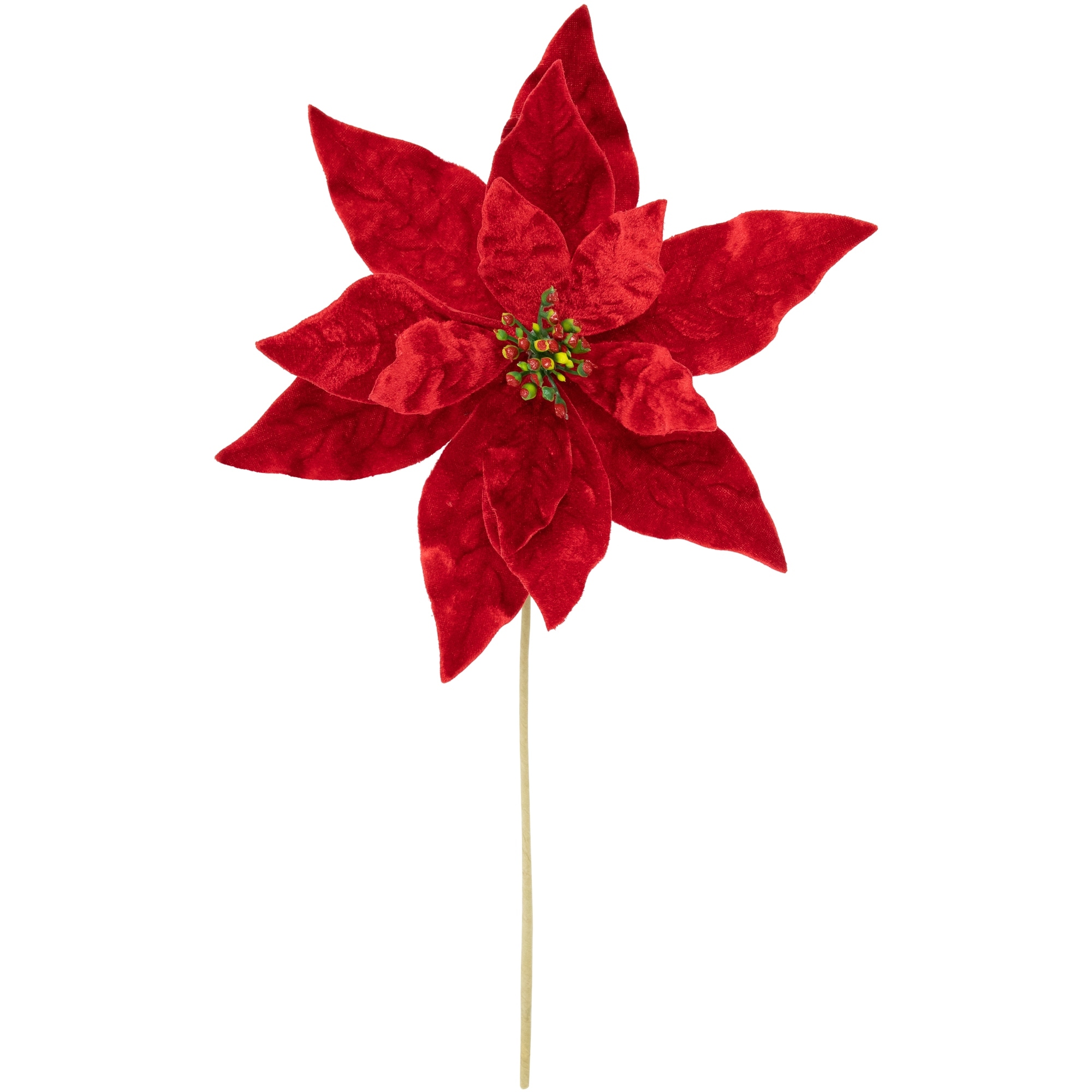 18" Red Glittered Velvet Christmas Poinsettia Floral Pick - 18