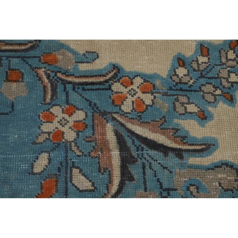 Blue Tabriz Vintage Persian Area Rug Handmade Traditional Wool Carpet - 9'7" x 12'8"
