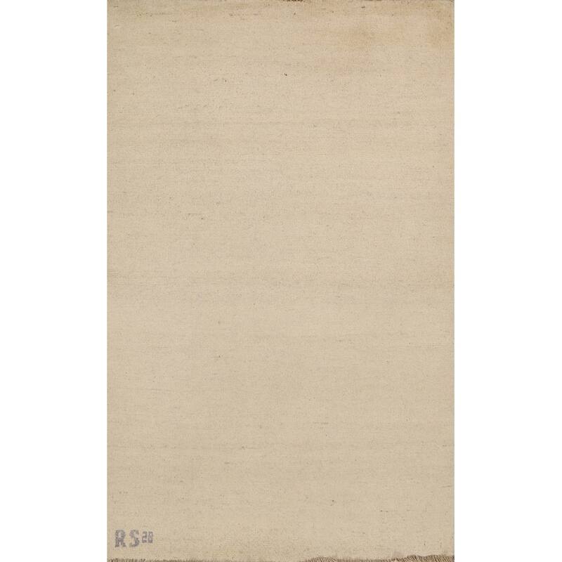 Modern Solid Gabbeh Foyer Rug Hand-Knotted Wool Carpet - 3'1"x 4'10"