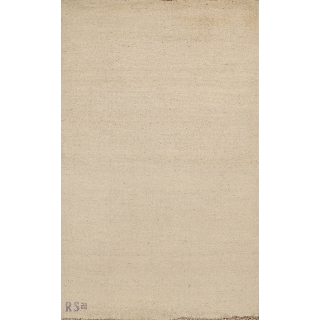 Modern Solid Gabbeh Foyer Rug Hand-Knotted Wool Carpet - 3'1"x 4'10"