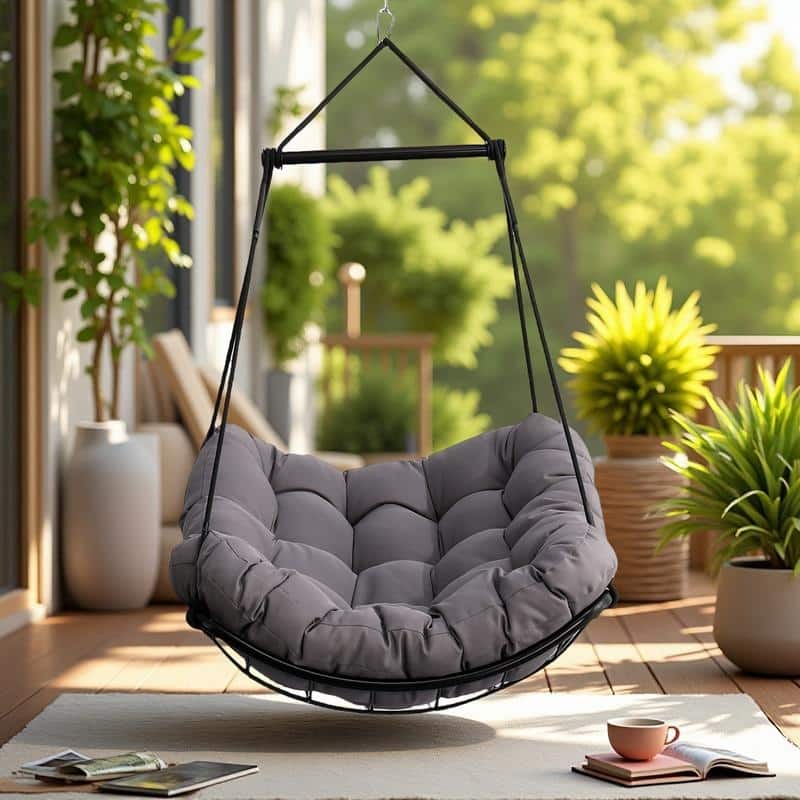 Aluminum Hammock Chair Swing with Cushion Oversized Comfort for Indoor/Outdoor Use, 360° Swivel and Anti-Slip Safety Rings