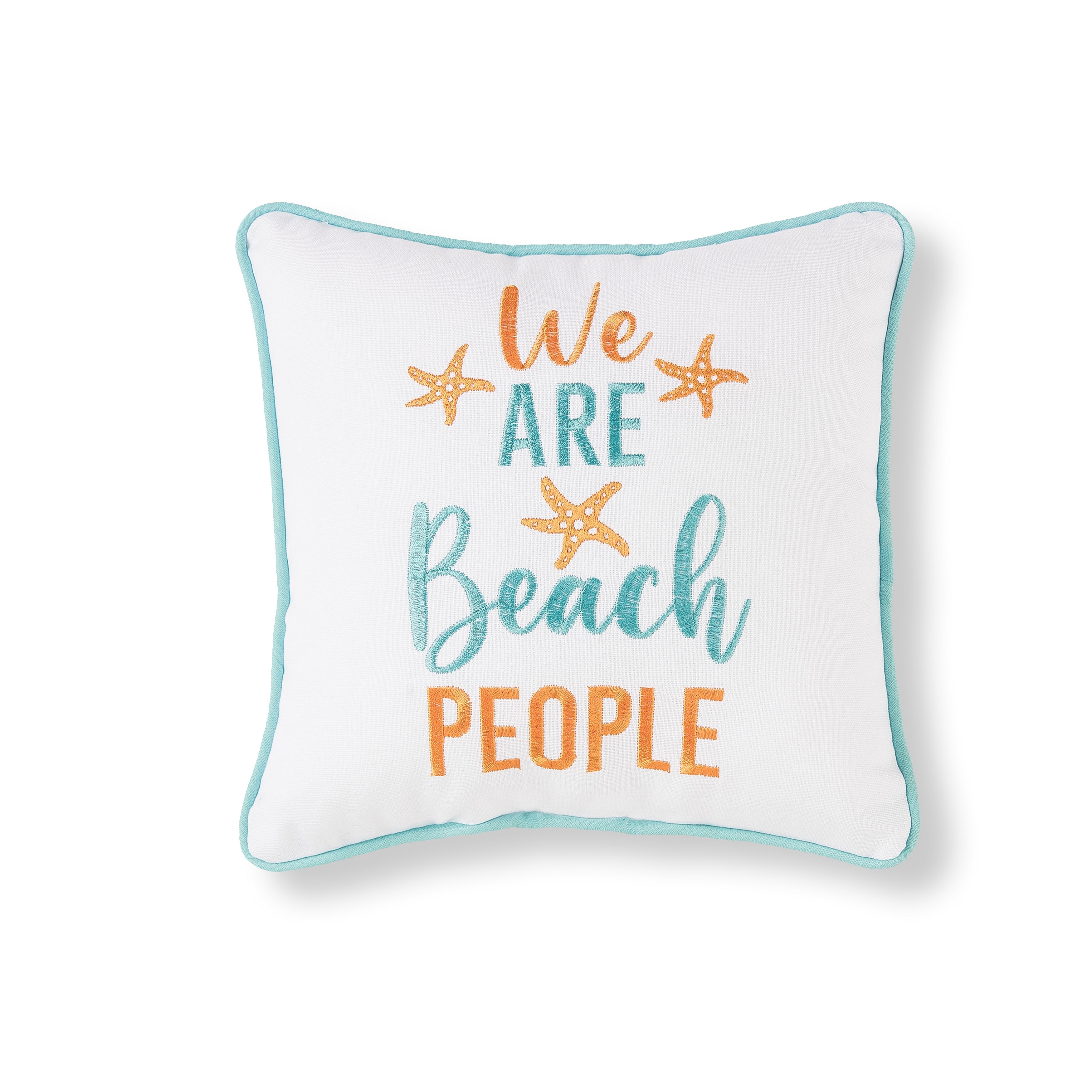 "We Are Beach People" Starfish Cotton Blend Mini Accent Pillow 10" x 10"