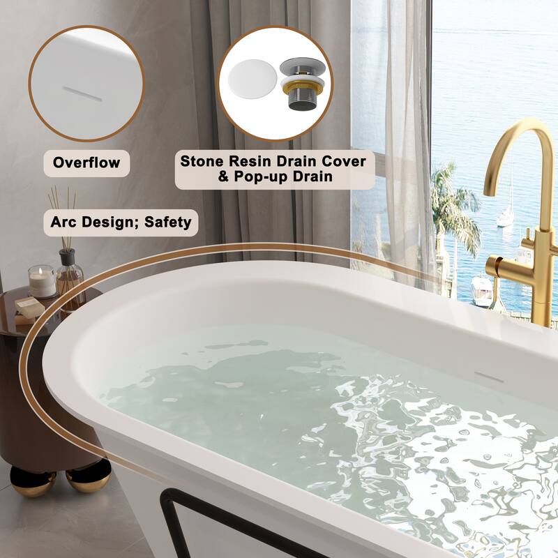 CASAINC Resin Stone Solid Surface Soaking Stand Alone Bathtub Freestanding Bathtub in Matte White