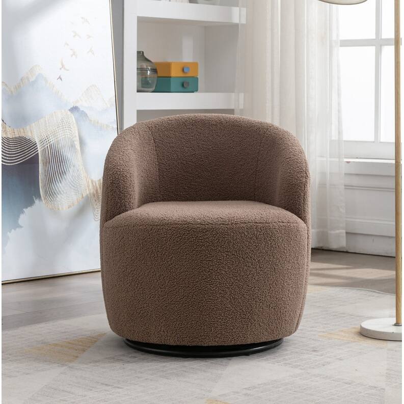 Swivel Barrel Chair,Teddy Fabric Upholstered Modern Round Accent Arm Chairs