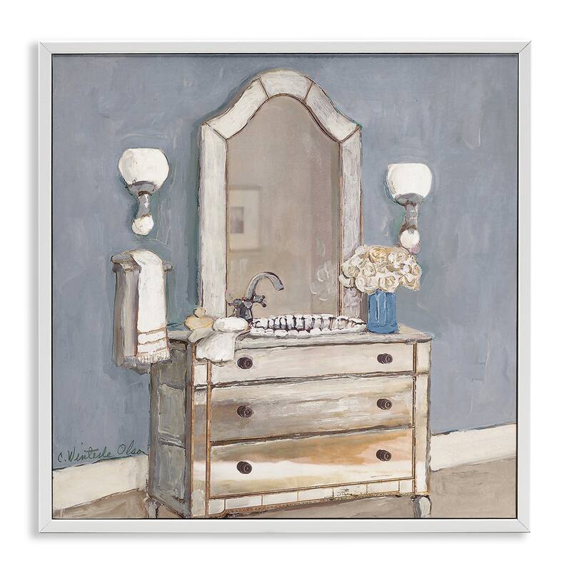Stupell Bathroom Sink & Mirror Framed Giclee Art Design By Charlene Olson - 17 x 17 - White