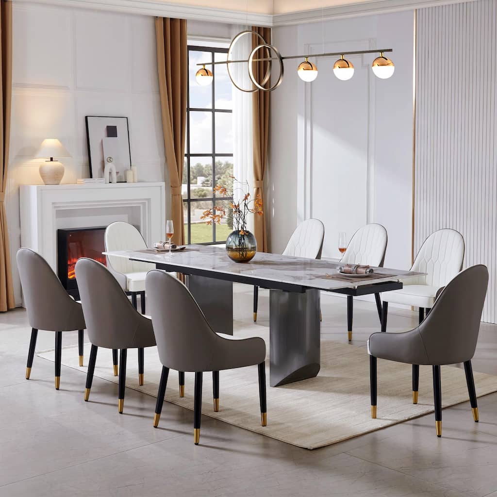 Modern 63"-94.5" Retractable Kitchen Dining Table Set for 8(1 table Polo Chairs)