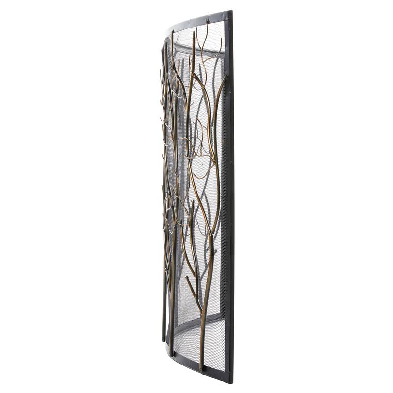 Brass Metal Branch Single Panel Tree Fireplace Screen with Mesh Netting