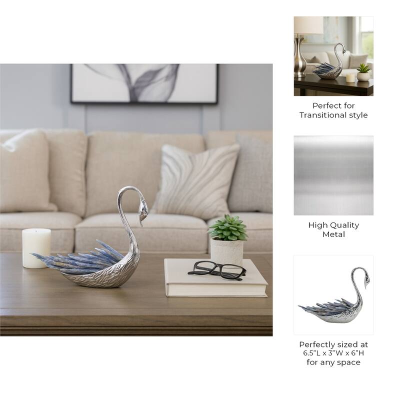 Metal Decorative Object Swan Figurine Kyanite Modern Stone Accent