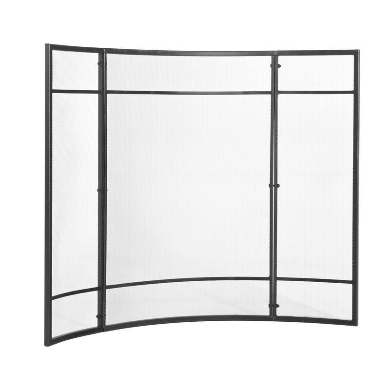 Roomfitters Regina 1-Panel Curved Iron Fireplace Screen with Grid Pattern