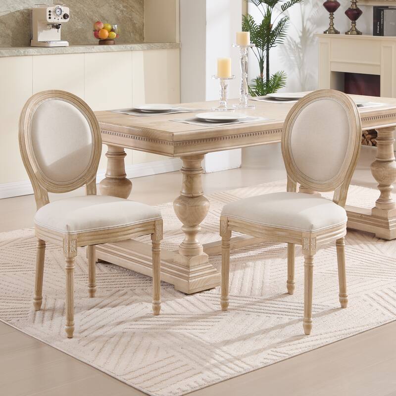 French Country Dining Chairs Set of 2, Upholstered Chairs with Round Back, Wire drawing and carving techniques