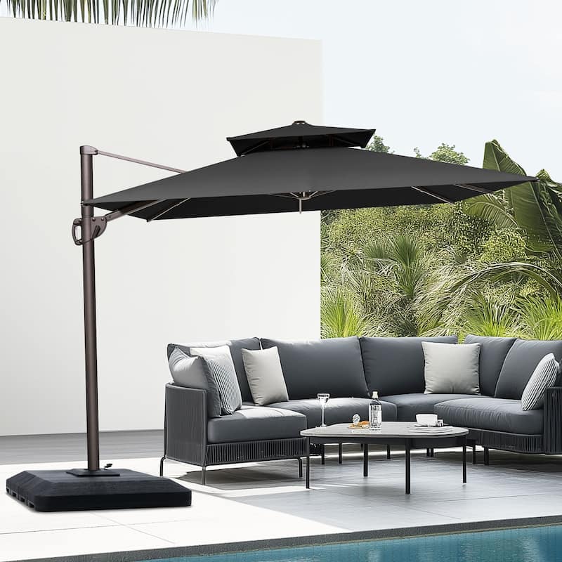 Pellebant Outdoor 9 FT x 11.5 FT Double Top Cantilever Offset Umbrella with Premium Base Stand