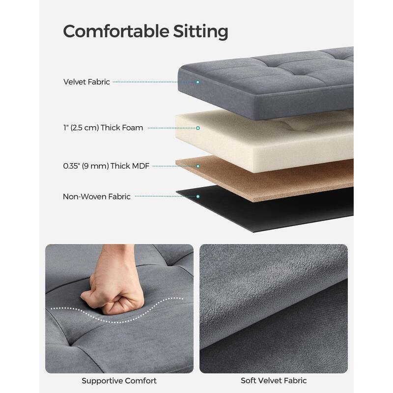 Storage Ottoman, Foldable Velvet Storage Bench, 2 Extra Storage Boxes, 15 x 30 x 15 Inches, 660 lb Load Capacity, for Entryway