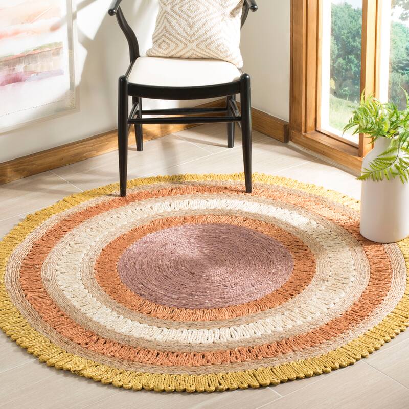 SAFAVIEH Handmade Natural Fiber Oriona Jute Rug - 7' Round - Gold/Multi