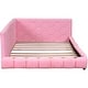 preview thumbnail 9 of 8, Full Size Pink Upholstered Daybed Wood Platform Bed with USB Ports