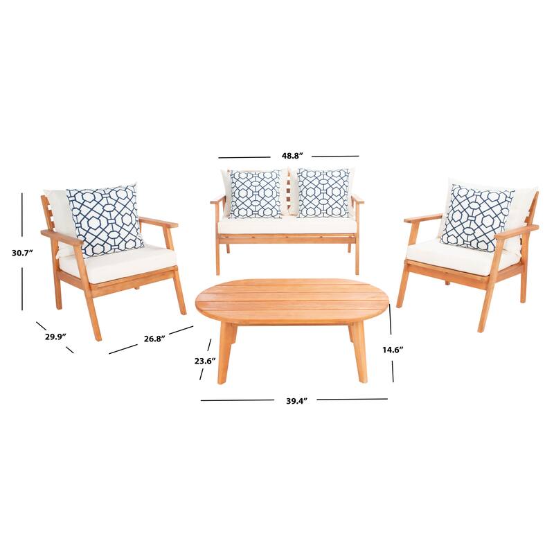 SAFAVIEH Outdoor Deacon 4-piece Conversation Patio Set. - 49" W x 30" D x 31" H