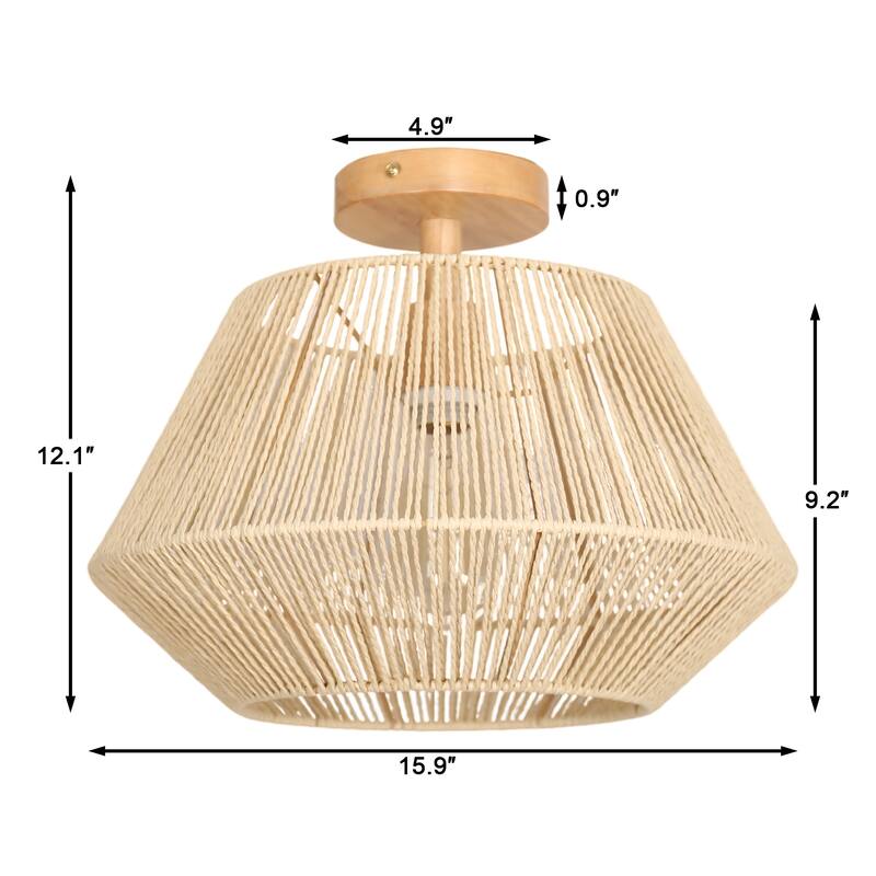 Handwoven Rattan Pendant Fixture Retro Boho Pendant Light