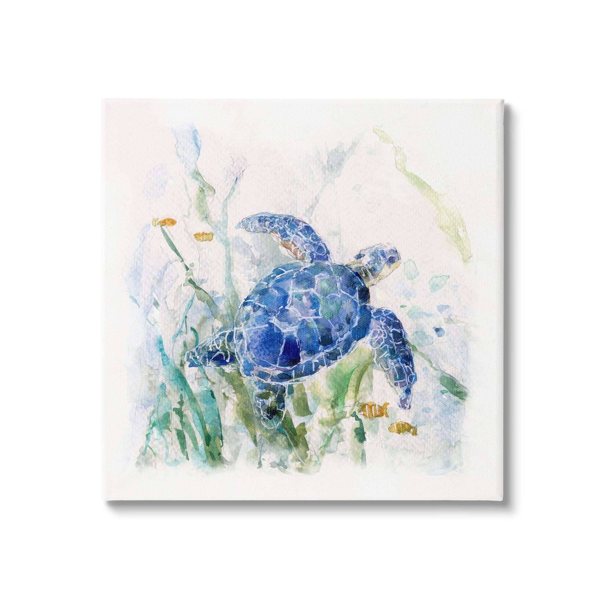Stupell Pleasant Aquatic Blue Sea Turtle Swimming Ocean Plants  Canvas Wall Art-image