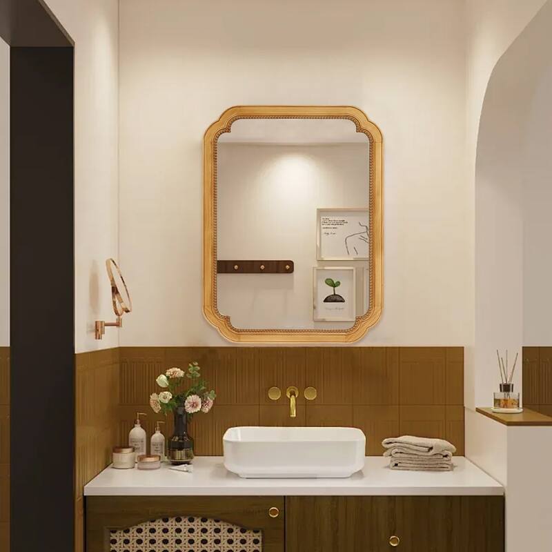 31.5" x 23.82" Wood Framed Wall - Mounted Mirror Cabinet with Storage Shelves, Medicine Mirror for Bathroom, Living Room
