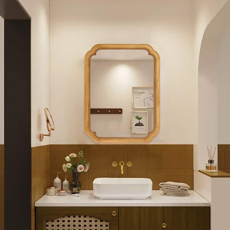 Wood Framed Wall-Mounted Mirror Cabinet, 32x24 Inch Bathroom Medicine Cabinet with Storage Shelves