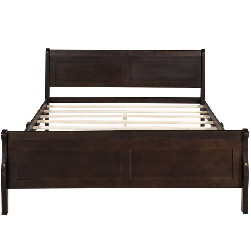 Classic Wood Platform Bed with Headboard and Footboard, Solid Wood Bed Frame, Easy to Assemble, No Box Spring Needed