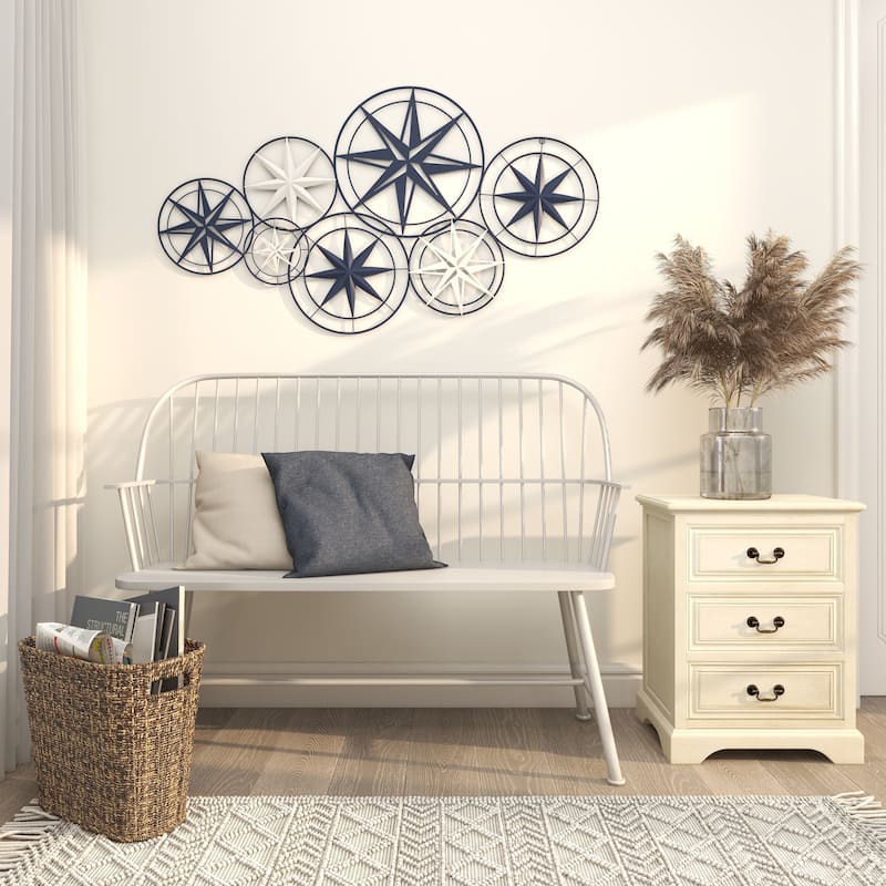 Metal Star Indoor Outdoor Cutout Compass Home Wall Decor with Overlapping Circular Frames - Blue - Roche River Decor