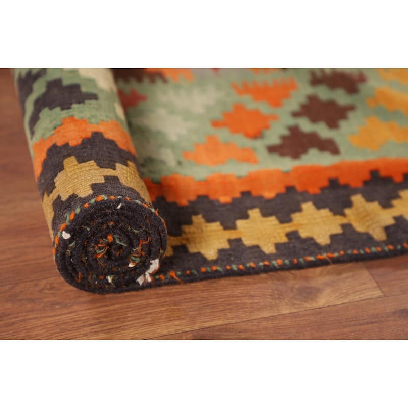 Kilim Qashqai Persian Vintage Rug Flatweave Orange Wool Carpet - 5'0"x 8'11"