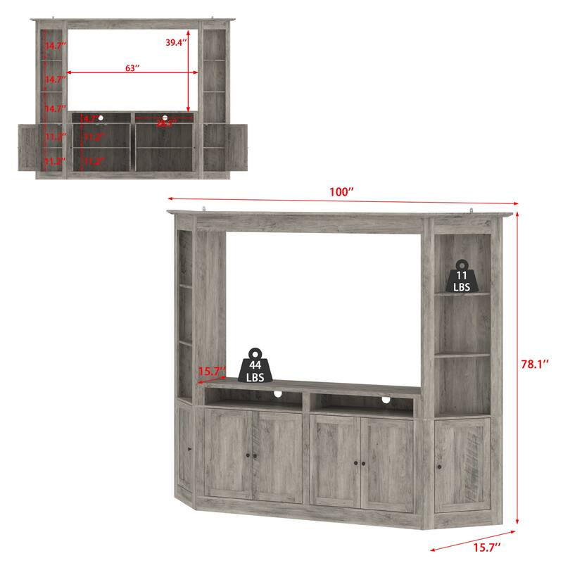 Entertainment Center for 70 Inch TV, Large Media Console with Storage Cabinets Farmhouse TV Wall Unit