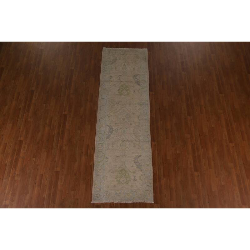 Floral Oushak Turkish Runner Rug Hand-knotted Wool Carpet - 3'1"x 9'10"