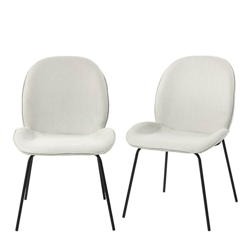 Set of 2 Upholstered Fabric Dining Side Chairs with Black Legs for Dining Room - 26” x 21” x 34” - White-Black