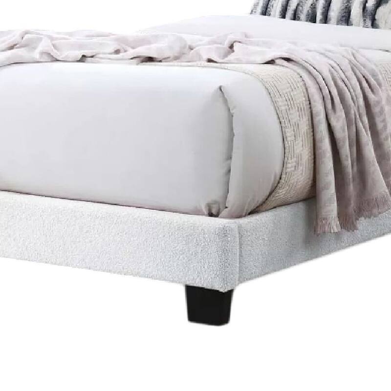 Roxy Twin Bed, White Wool Upholstery, LED Lighting, Padded Headboard