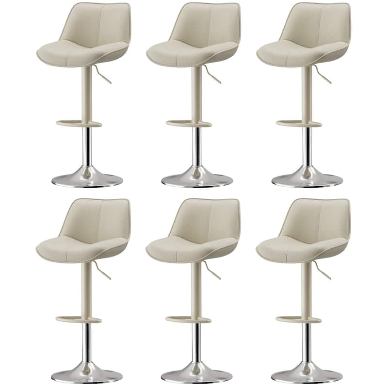 Bar Stools Adjustable Swivel Faux Leather Barstools with Footrests - Beige - Set of 6