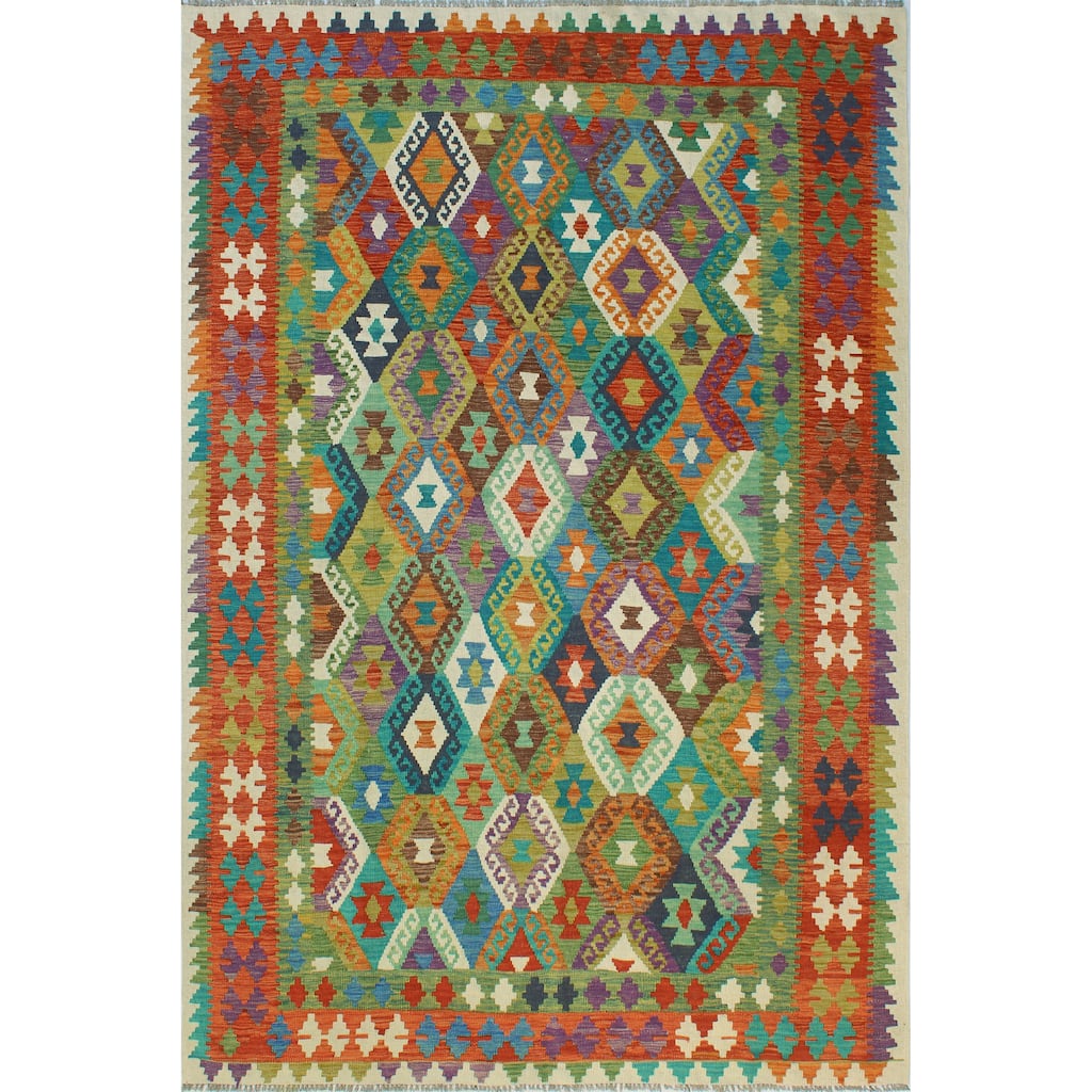 Flatweave Nuro Green/Red Rug - 6'8" x 10'0"