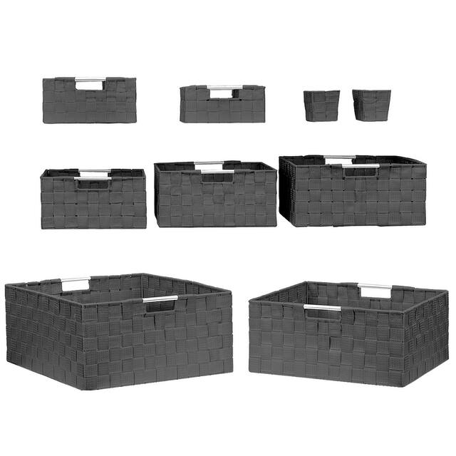 Storage Box Woven Basket Bin Container Tote Cube Organizer Set Stackable Shelf Organizer Built-in Carry Handles (9-Piece)