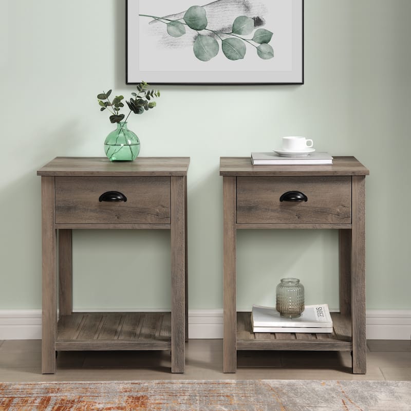 Walker Edison 18-inch 1-drawer Farmhouse Side Table (Set of 2) - Grey Wash