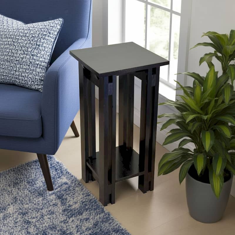 Acacia Wood Architectural Plant Stand with Shelf