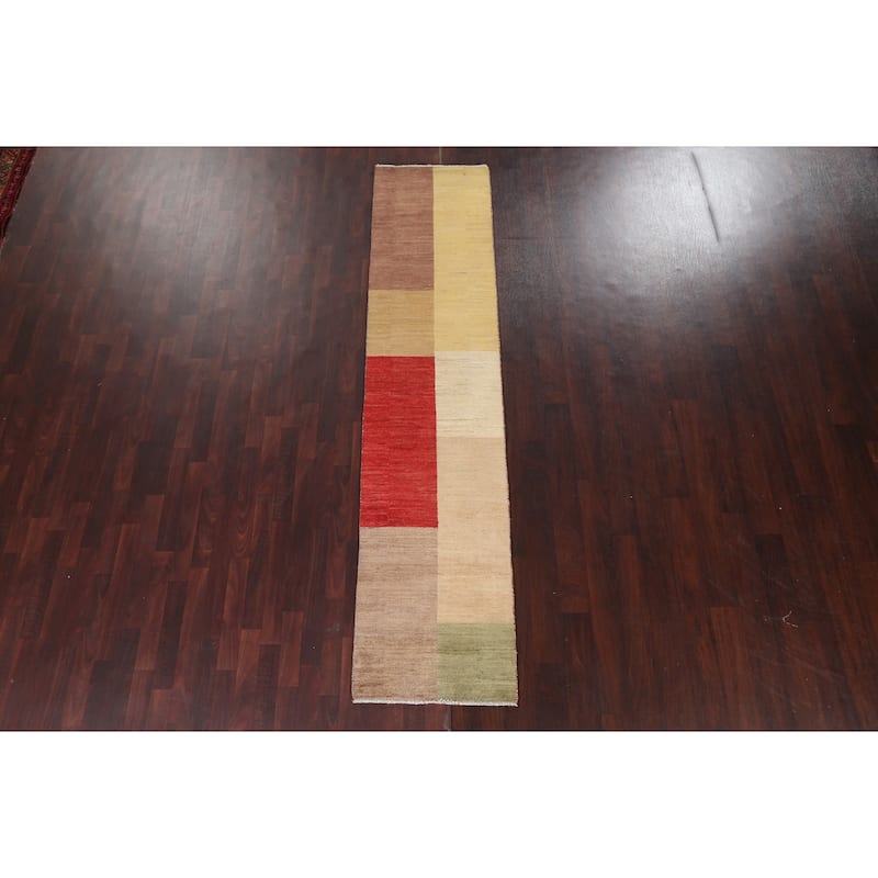 Contemporary Gabbeh Kashkoli Oriental Runner Rug Wool Handmade Carpet - 2'2" x 9'9"