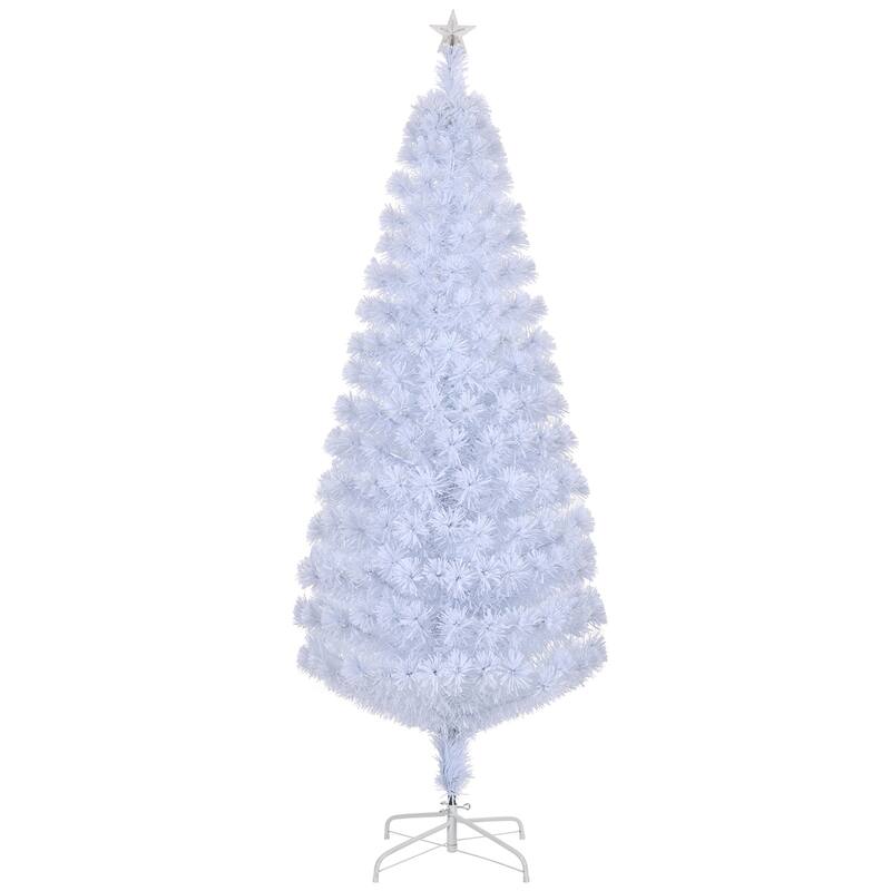 6 ft Fiber Optic Christmas Tree Pre-Lit Multi-Color Auto-Changing Lights with Star Topper and Sturdy Iron Base - 6 Ft - White